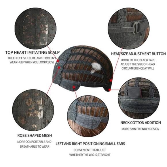 Blonde Short Bob Wig Straight Rose Golden Bob Wig with Bangs Synthetic Straight - Picture 4 of 6